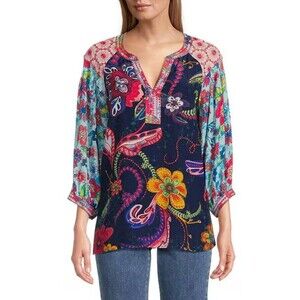 John Mark Spring Fling Floral Mix Print Embroidered Tunic Top Size 1X